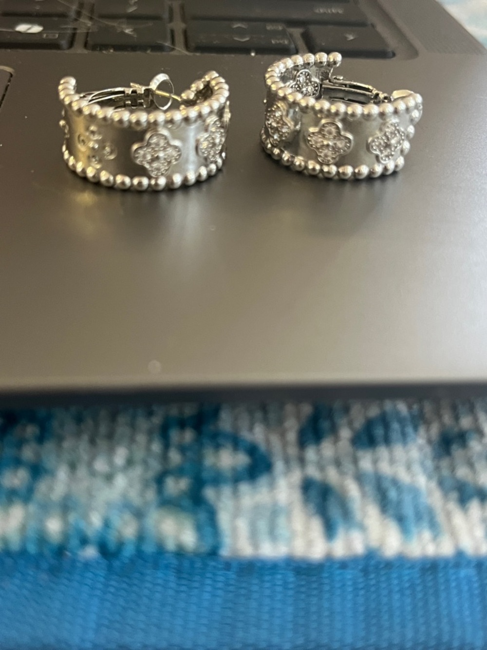 Silver Floral Beaded Hoop Earrings - stainless steel
